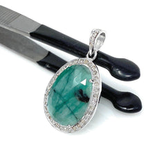 Emerald Diamond Pendant, Natural Emerald Sterling Silver Pendant, May - VirtuousWares:Global
