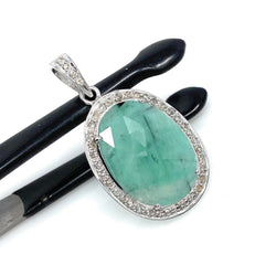 Emerald Diamond Pendant, Natural Emerald Sterling Silver Pendant, May - VirtuousWares:Global