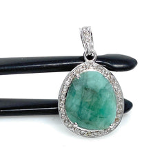 Emerald Diamond Pendant, Natural Emerald Sterling Silver Pendant, May - VirtuousWares:Global