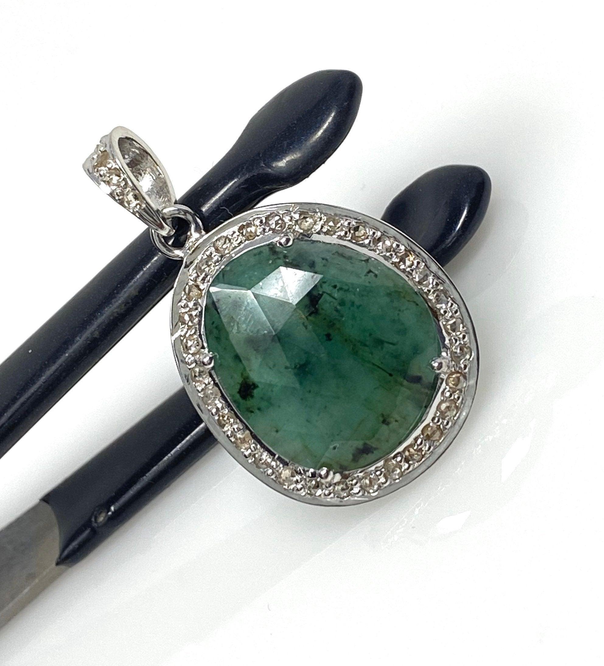 Emerald Diamond Pendant, Natural Emerald Sterling Silver Pendant, May - VirtuousWares:Global