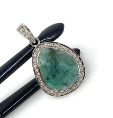 Emerald Diamond Pendant, Natural Emerald Sterling Silver Pendant, May - VirtuousWares:Global