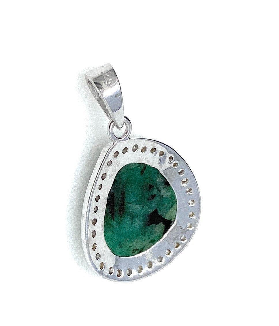 Emerald Diamond Pendant, Natural Emerald Sterling Silver Pendant, May - VirtuousWares:Global