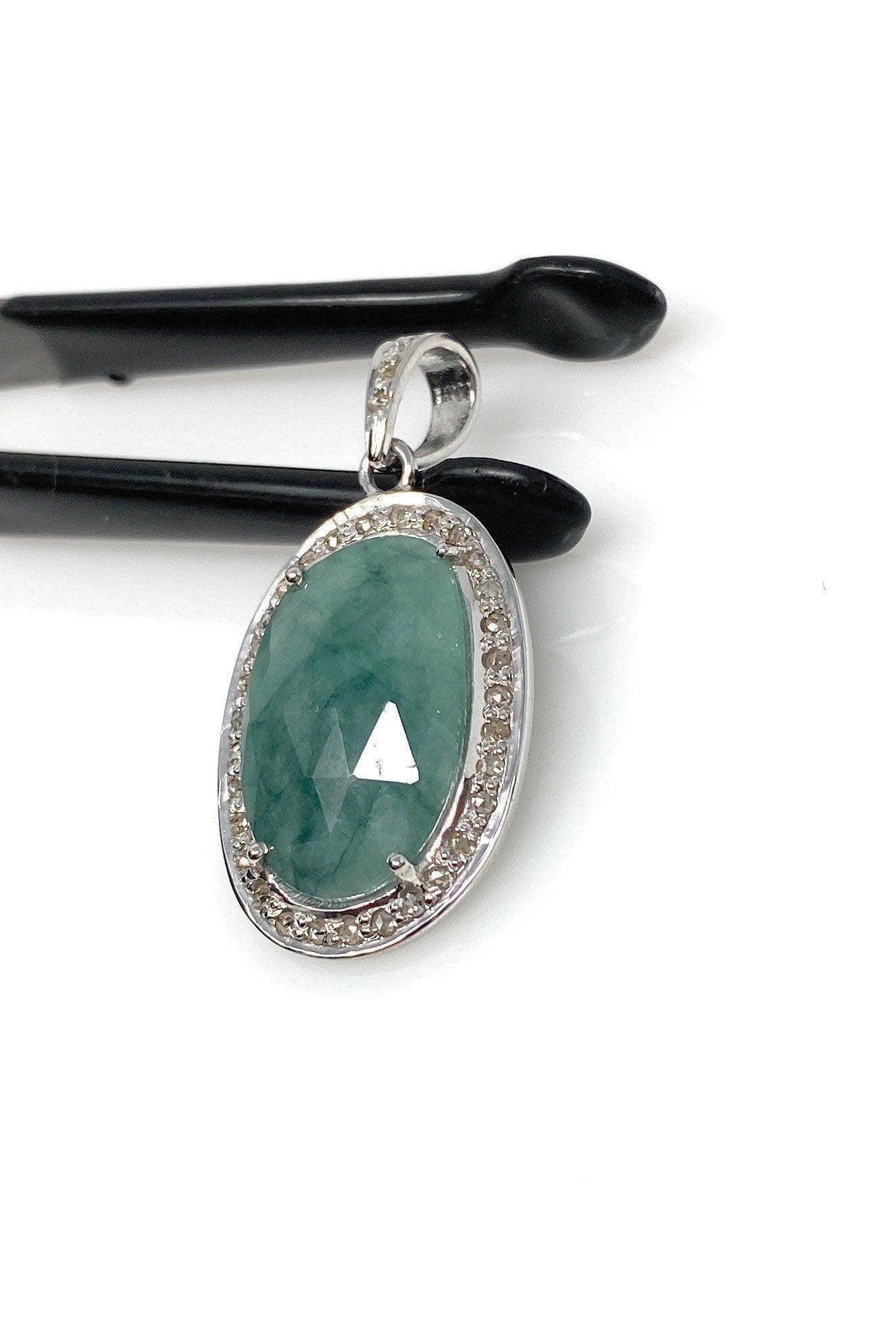 Emerald Diamond Pendant, Natural Emerald Sterling Silver Pendant, May - VirtuousWares:Global