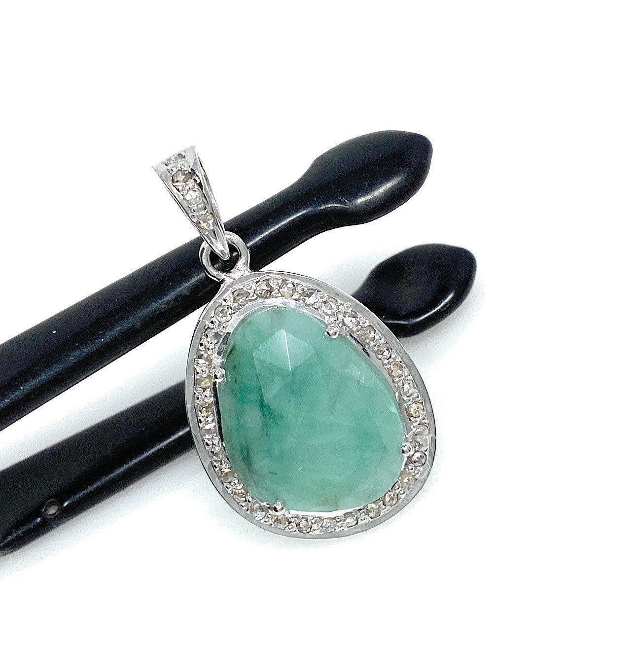 Emerald Diamond Pendant, Natural Emerald Sterling Silver Pendant, May - VirtuousWares:Global