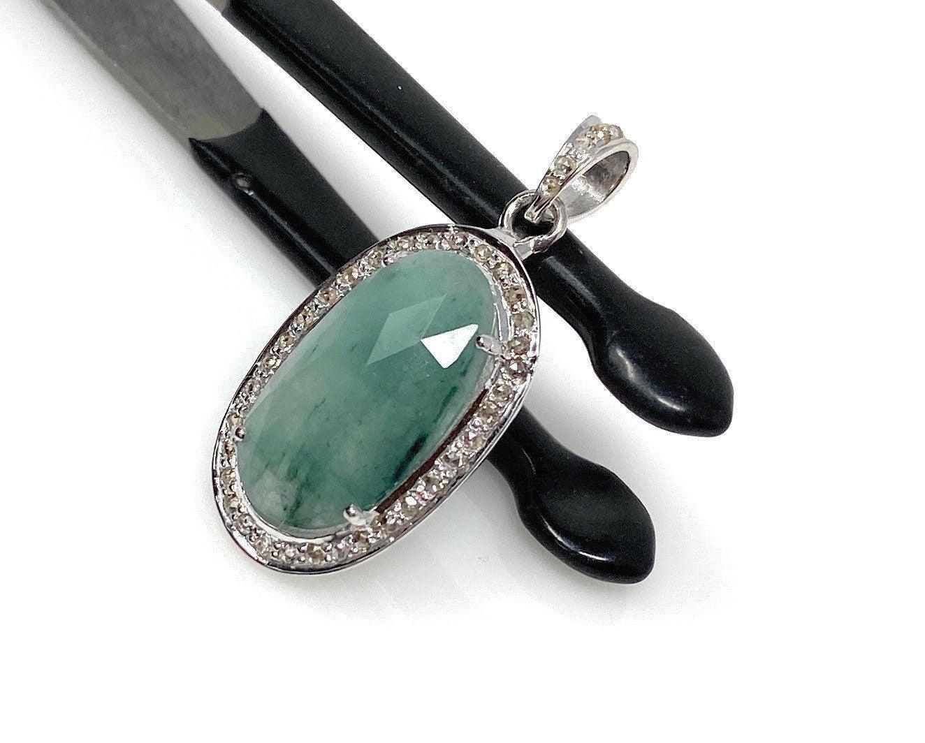 Emerald Diamond Pendant, Natural Emerald Sterling Silver Pendant, May - VirtuousWares:Global