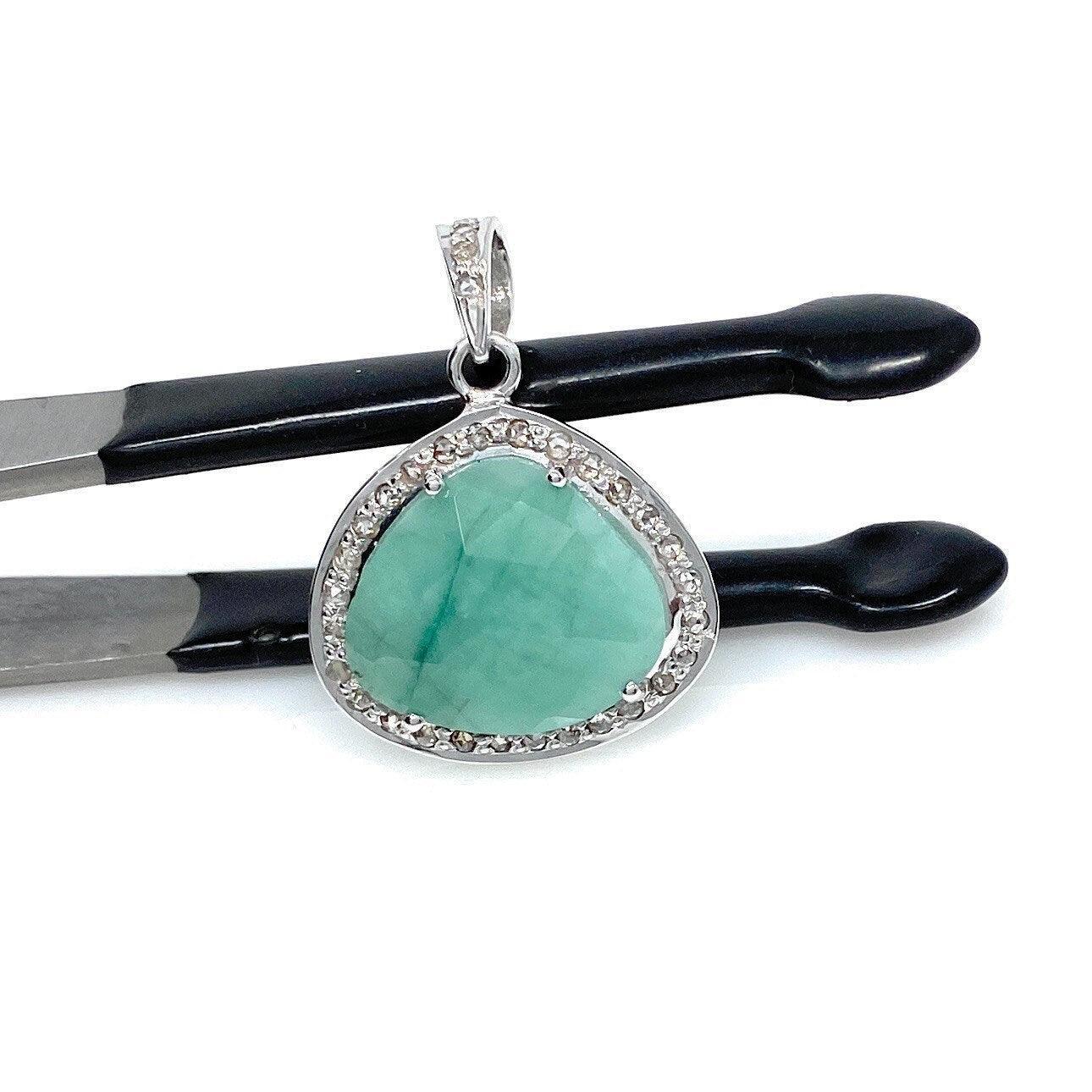 Emerald Diamond Pendant, Natural Emerald Sterling Silver Pendant, May - VirtuousWares:Global
