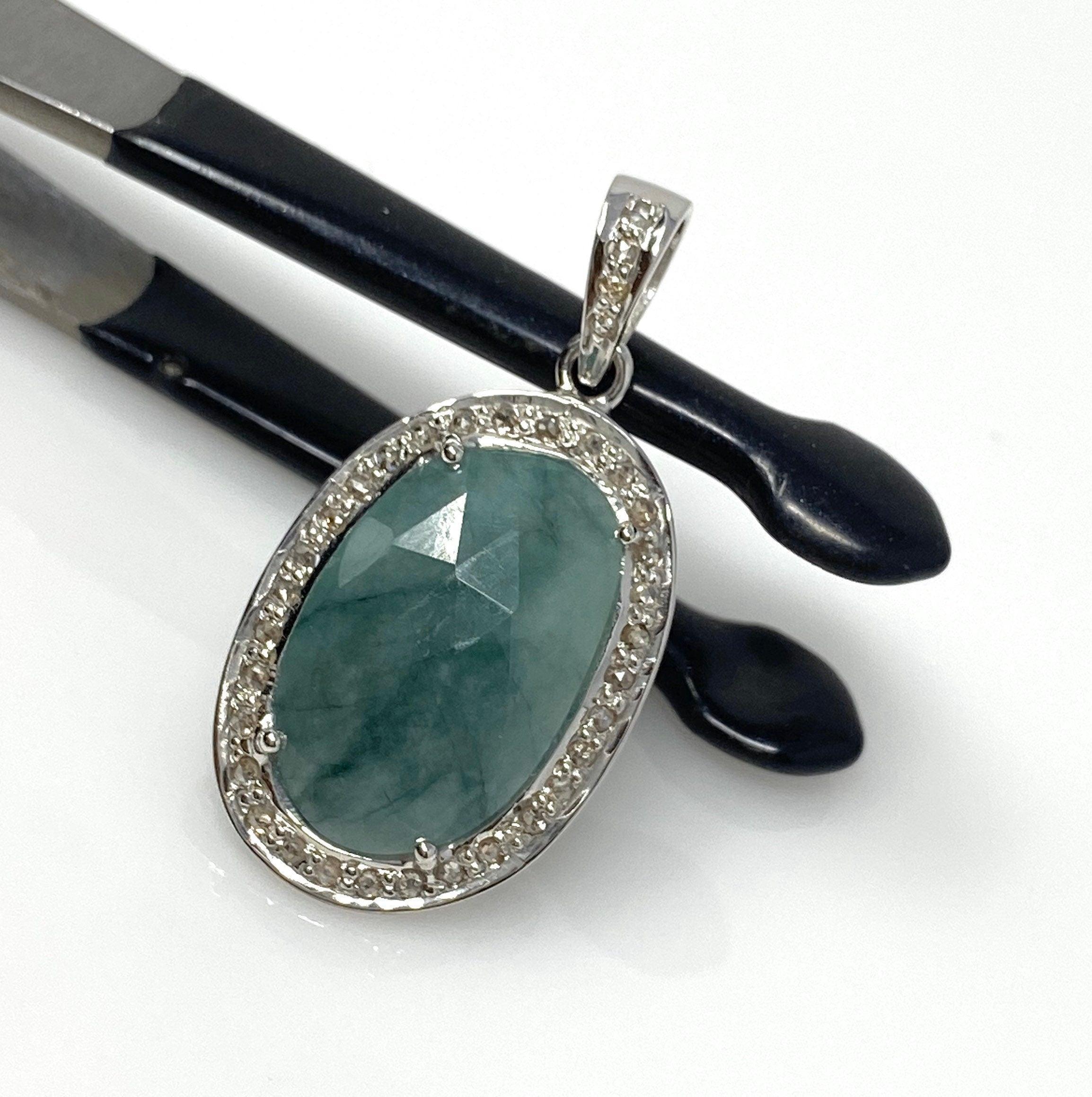 Emerald Diamond Pendant, Natural Emerald Sterling Silver Pendant, May - VirtuousWares:Global