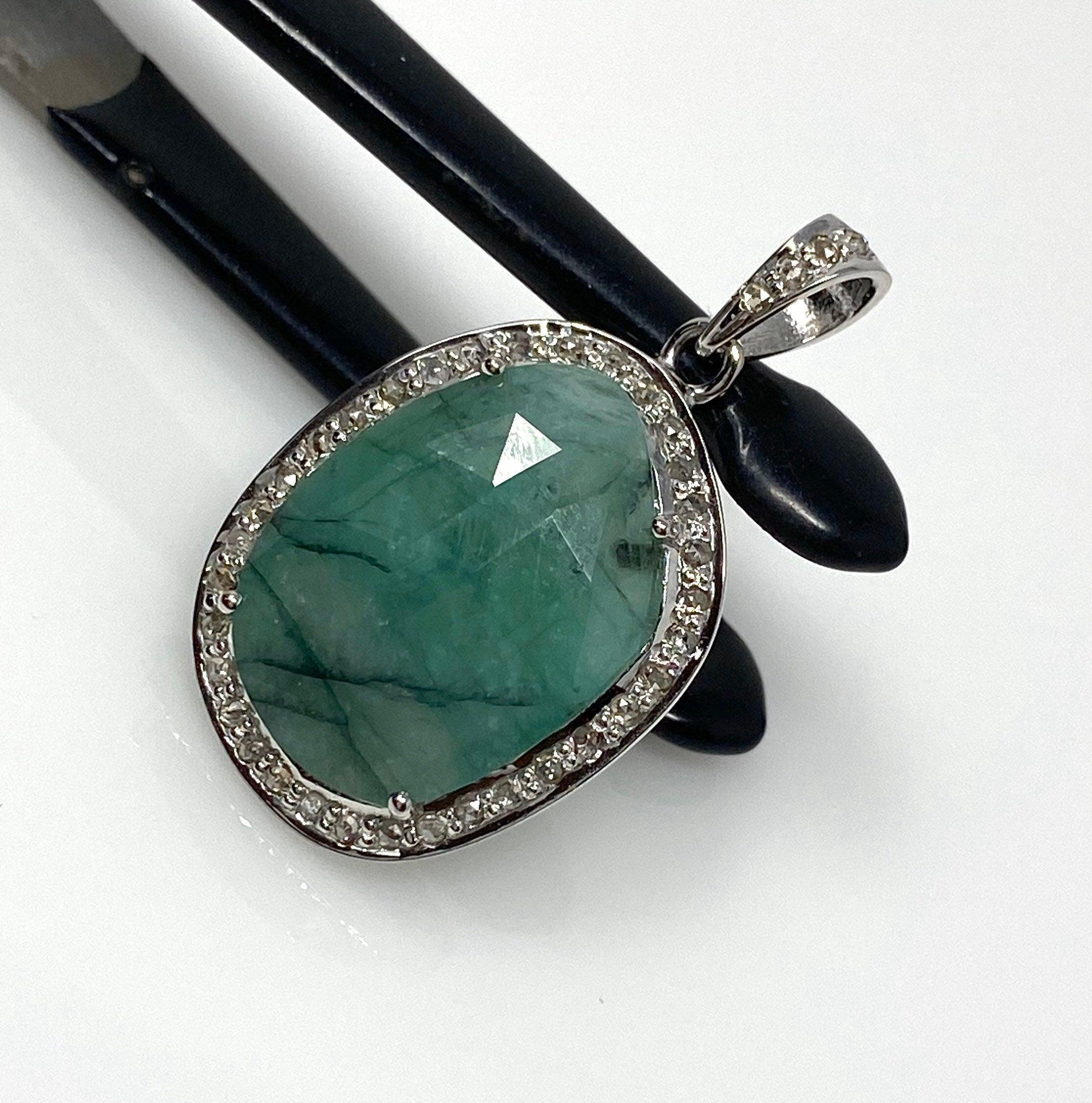 Emerald Diamond Pendant, Natural Emerald Sterling Silver Pendant, May - VirtuousWares:Global