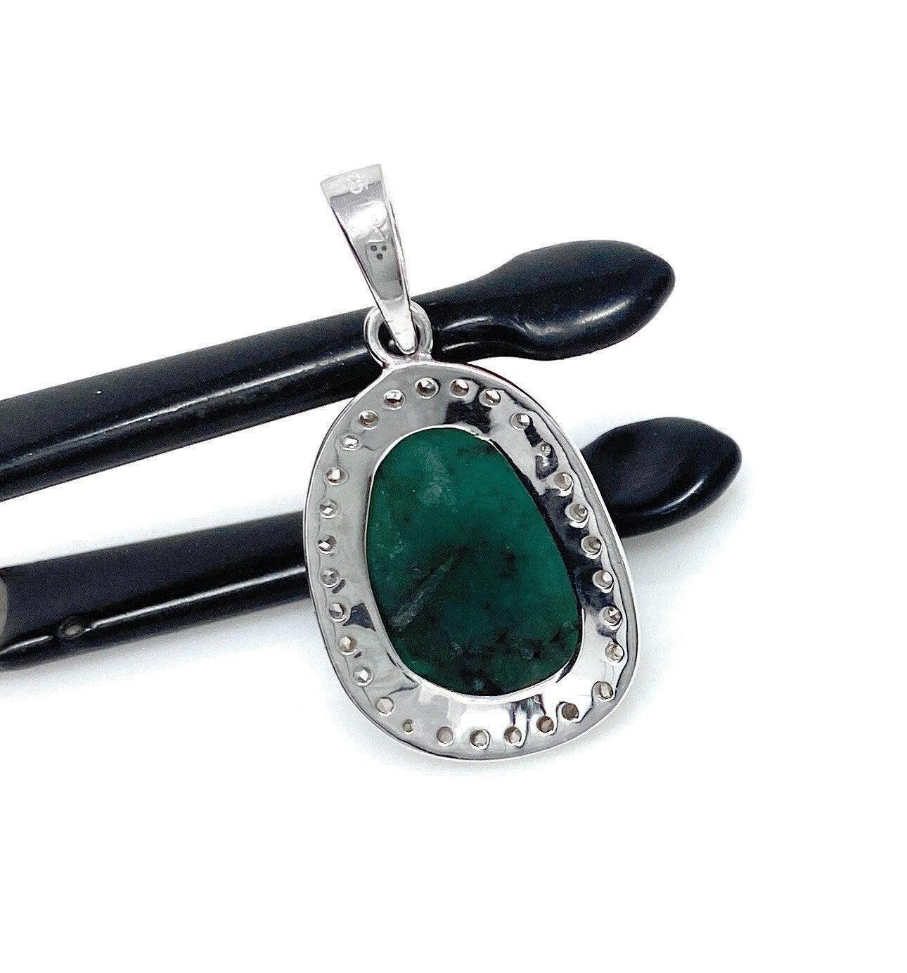 Emerald Diamond Pendant, Natural Emerald Sterling Silver Pendant, May - VirtuousWares:Global