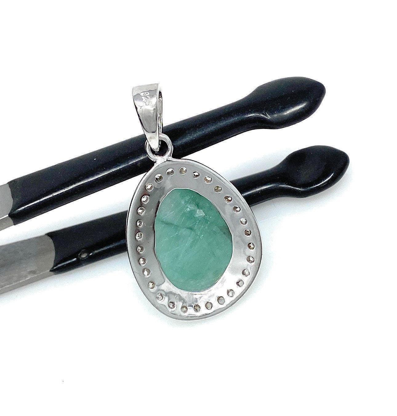Emerald Diamond Pendant, Natural Emerald Sterling Silver Pendant, May - VirtuousWares:Global