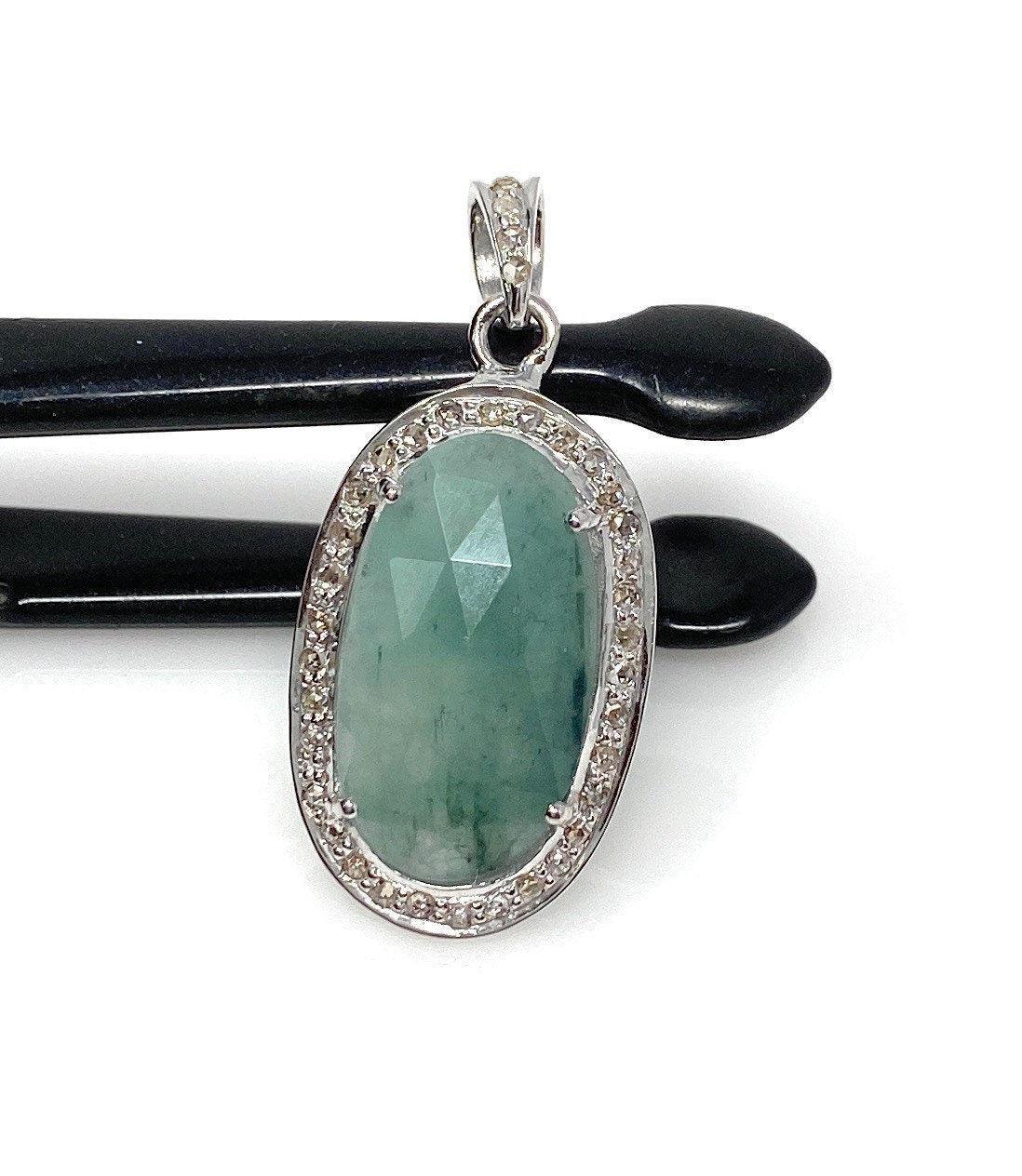 Emerald Diamond Pendant, Natural Emerald Sterling Silver Pendant, May - VirtuousWares:Global