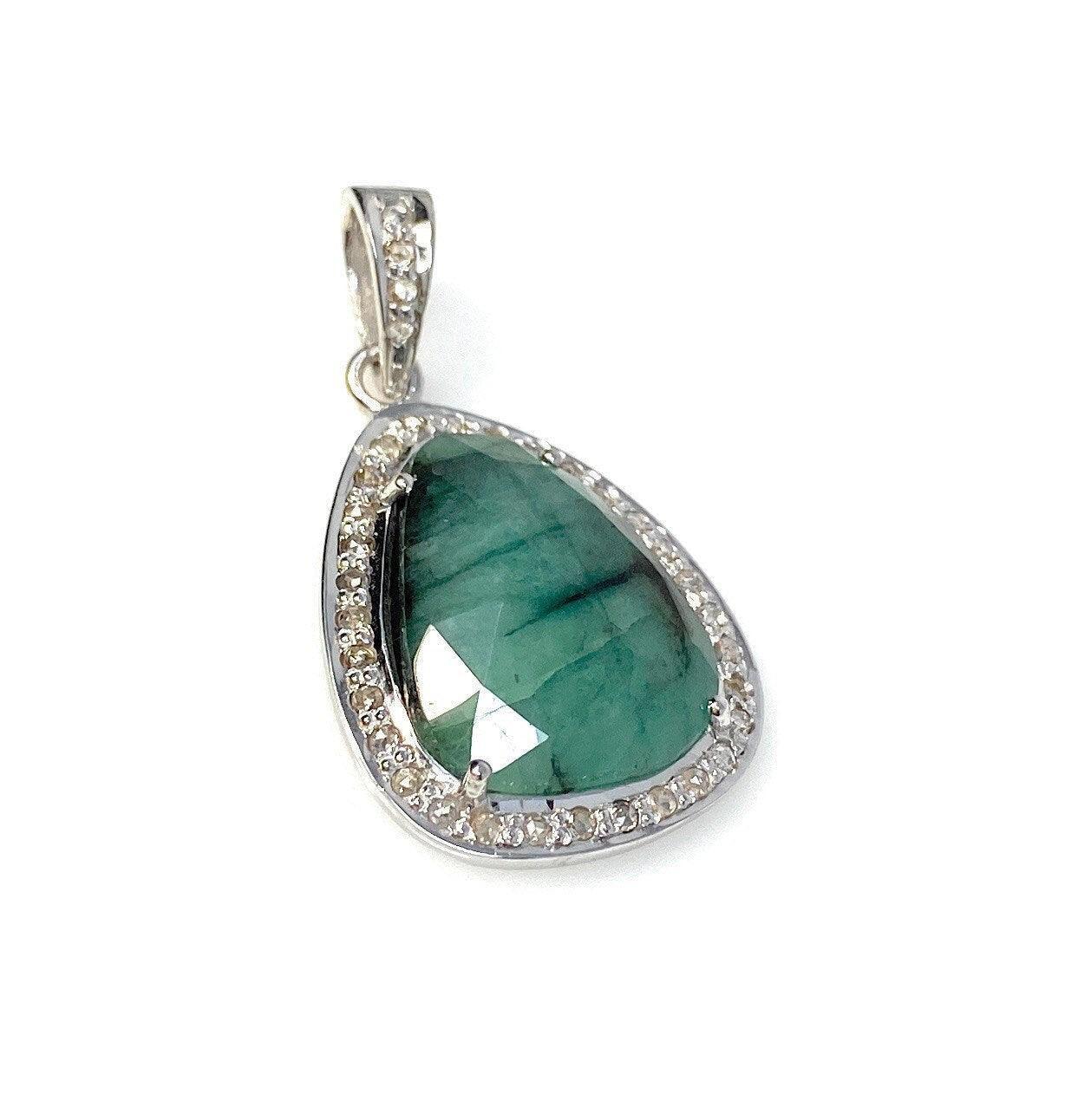 Emerald Diamond Pendant, Natural Emerald Sterling Silver Pendant, May - VirtuousWares:Global