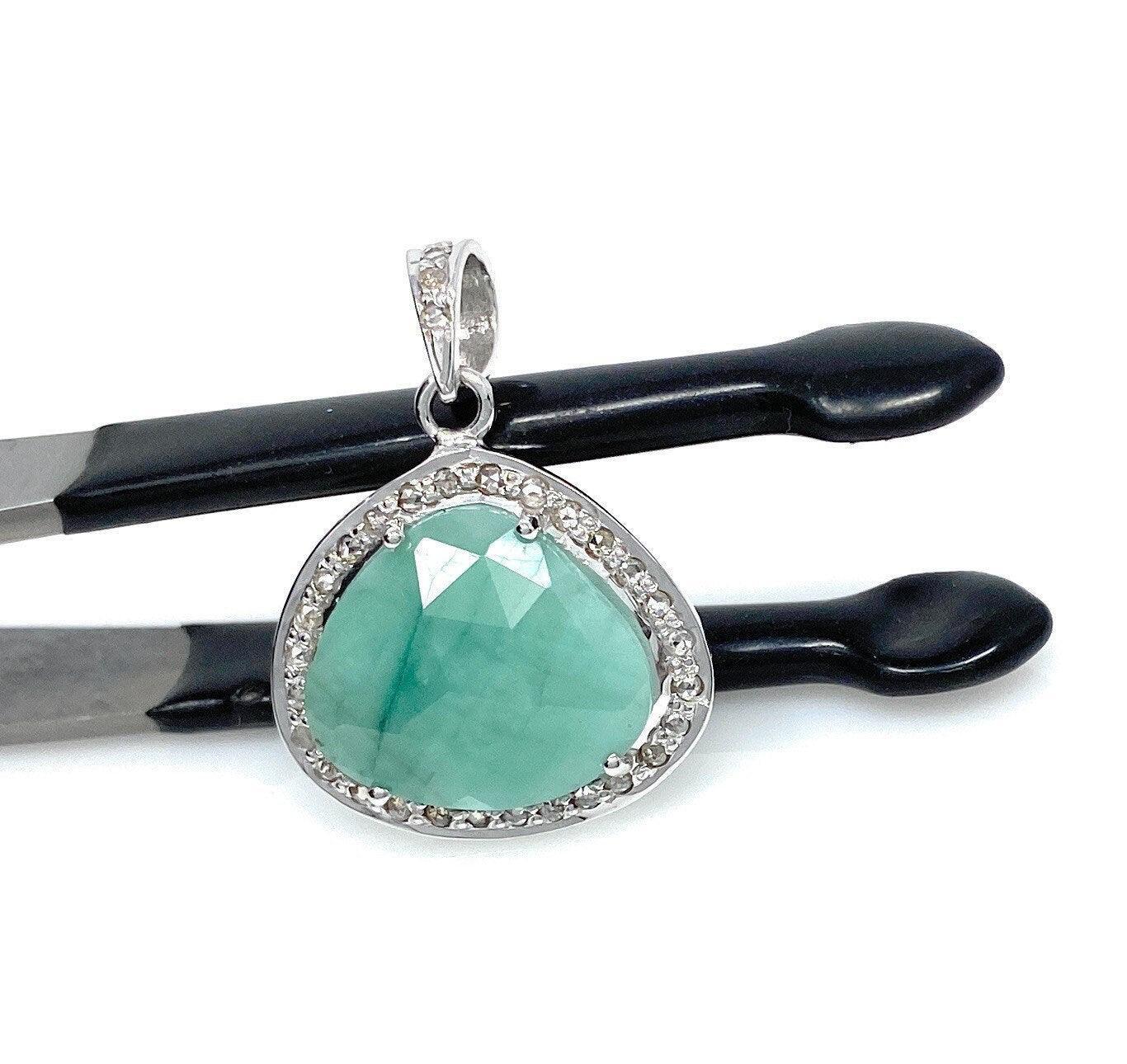 Emerald Diamond Pendant, Natural Emerald Sterling Silver Pendant, May - VirtuousWares:Global