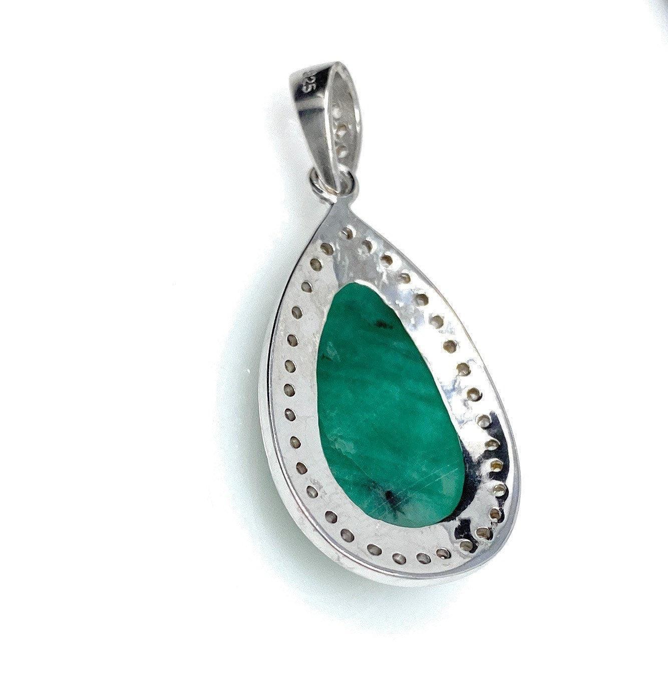 Emerald Diamond Pendant, Natural Emerald Sterling Silver Pendant, May - VirtuousWares:Global