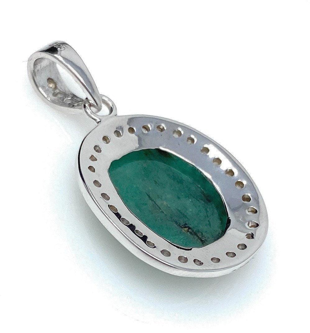 Emerald Diamond Pendant, Natural Emerald Sterling Silver Pendant, May - VirtuousWares:Global