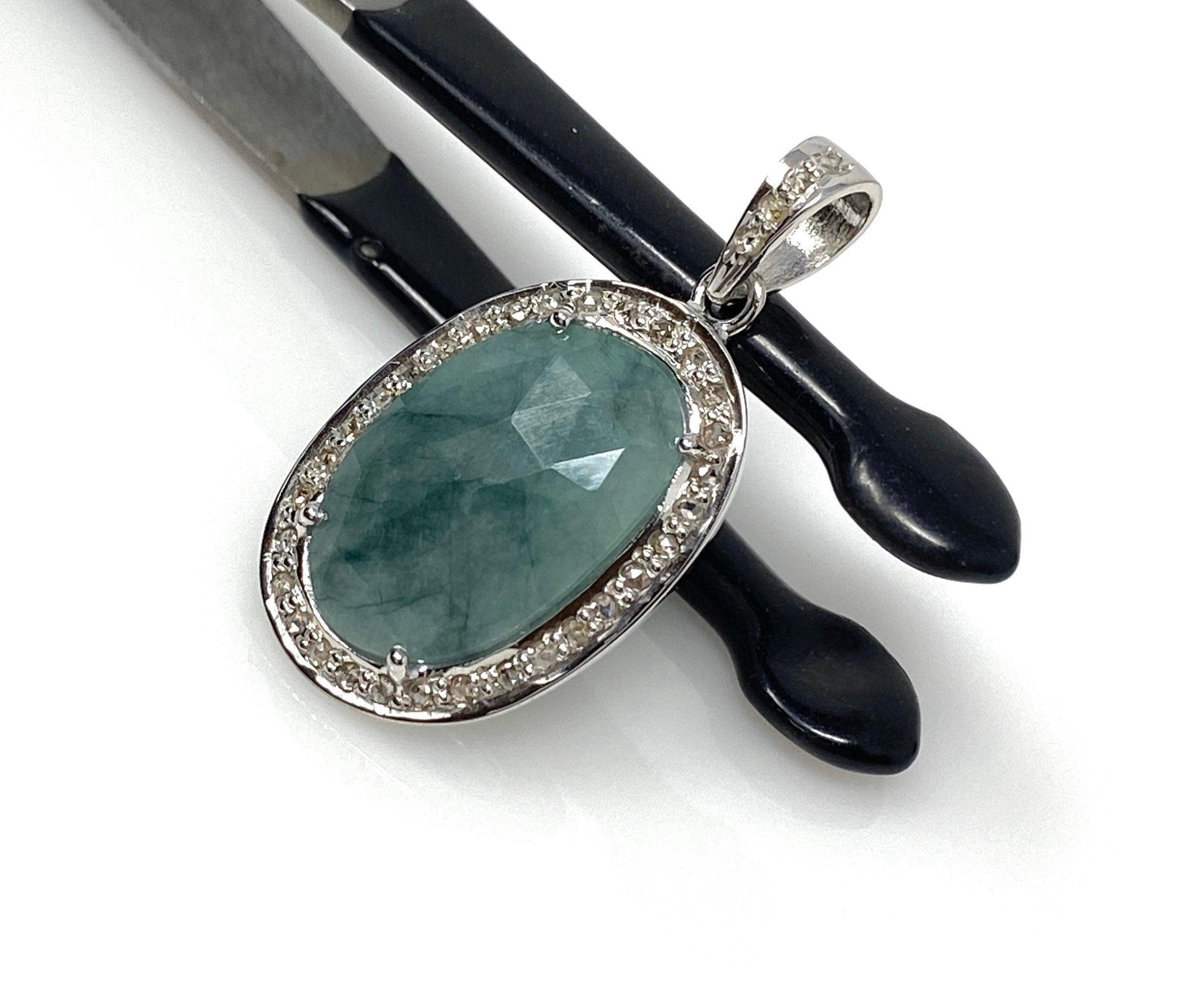 Emerald Diamond Pendant, Natural Emerald Sterling Silver Pendant, May - VirtuousWares:Global