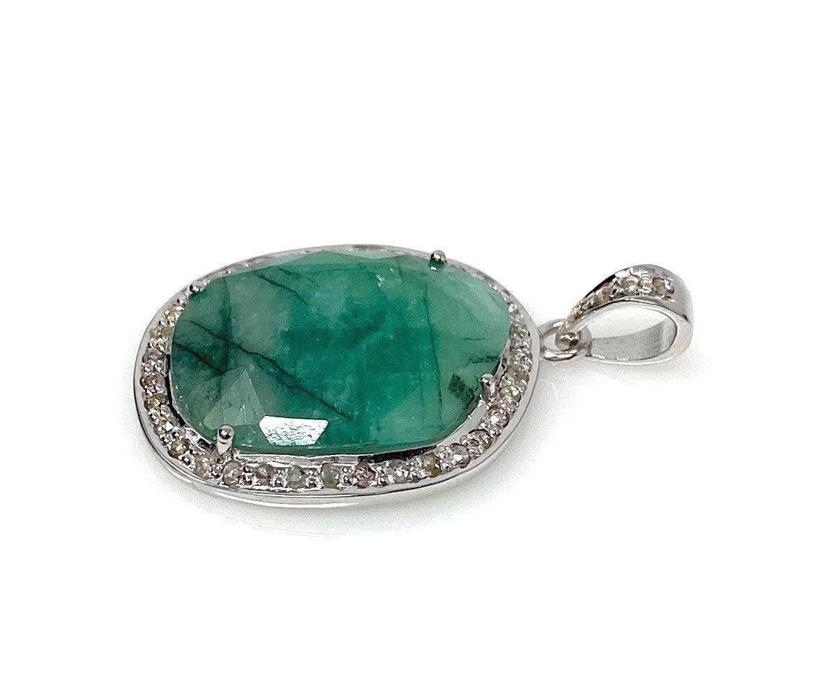 Emerald Diamond Pendant, Natural Emerald Sterling Silver Pendant, May - VirtuousWares:Global