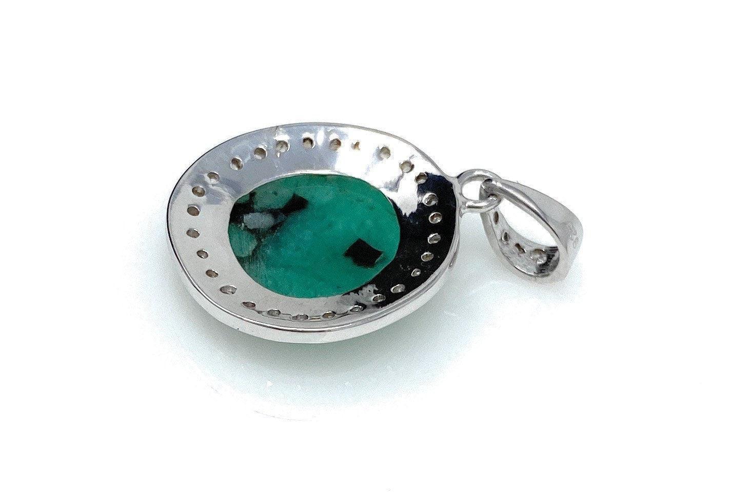 Emerald Diamond Pendant, Natural Emerald Sterling Silver Pendant, May - VirtuousWares:Global