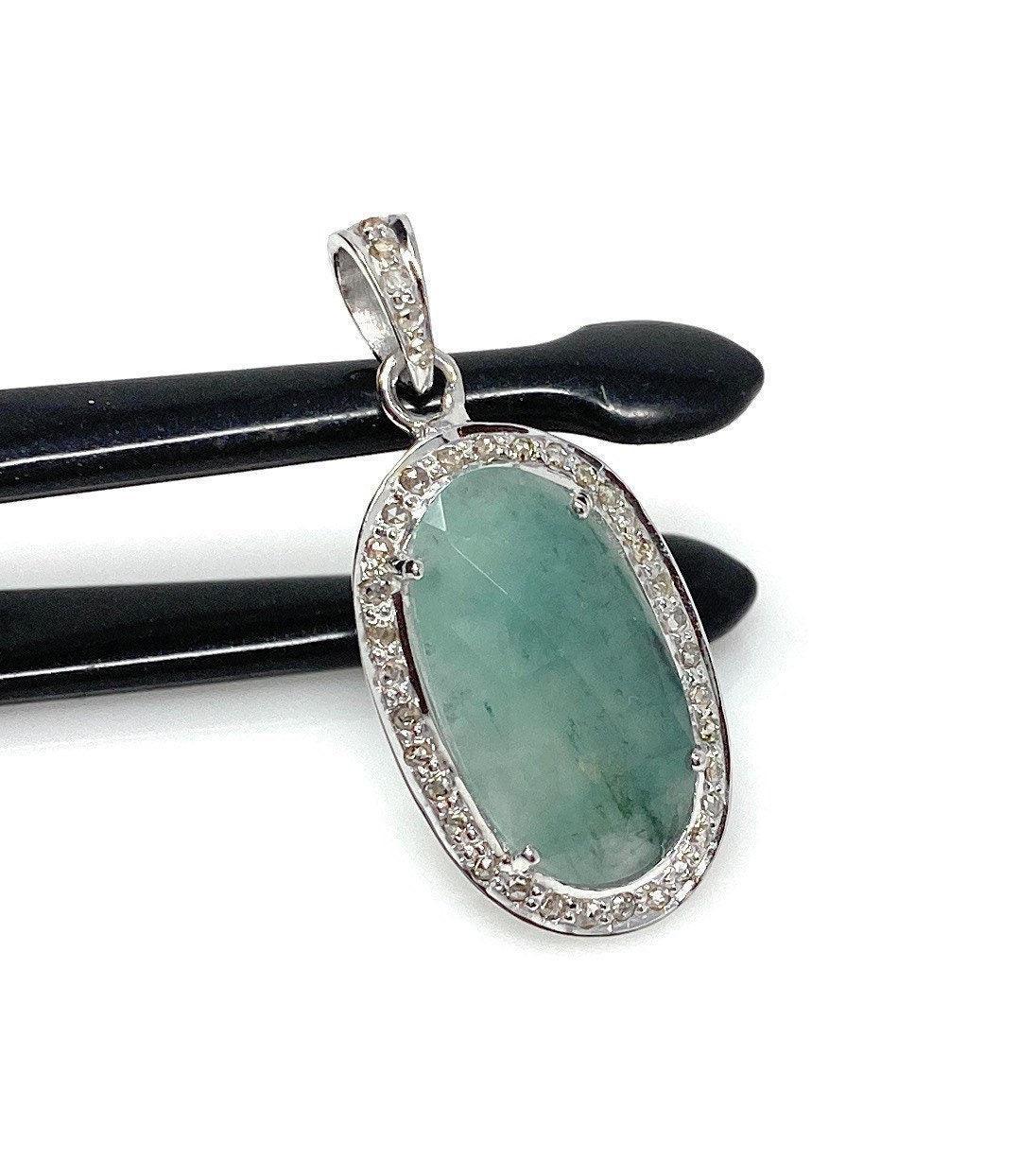Emerald Diamond Pendant, Natural Emerald Sterling Silver Pendant, May - VirtuousWares:Global