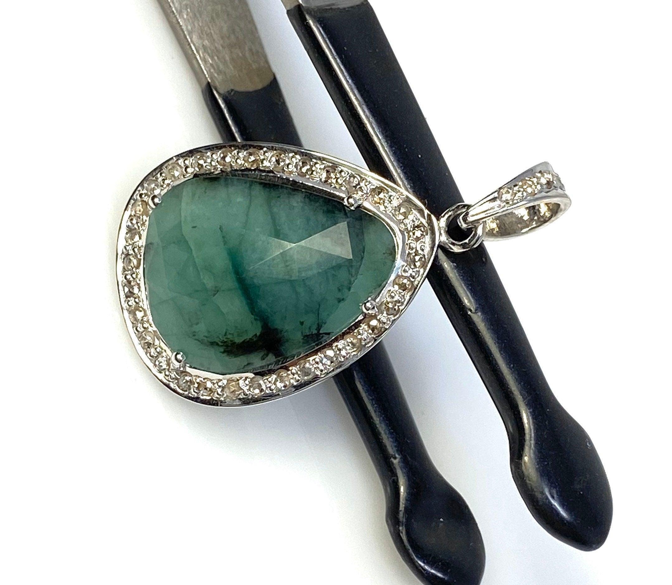Emerald Diamond Pendant, Natural Emerald Sterling Silver Pendant, May - VirtuousWares:Global