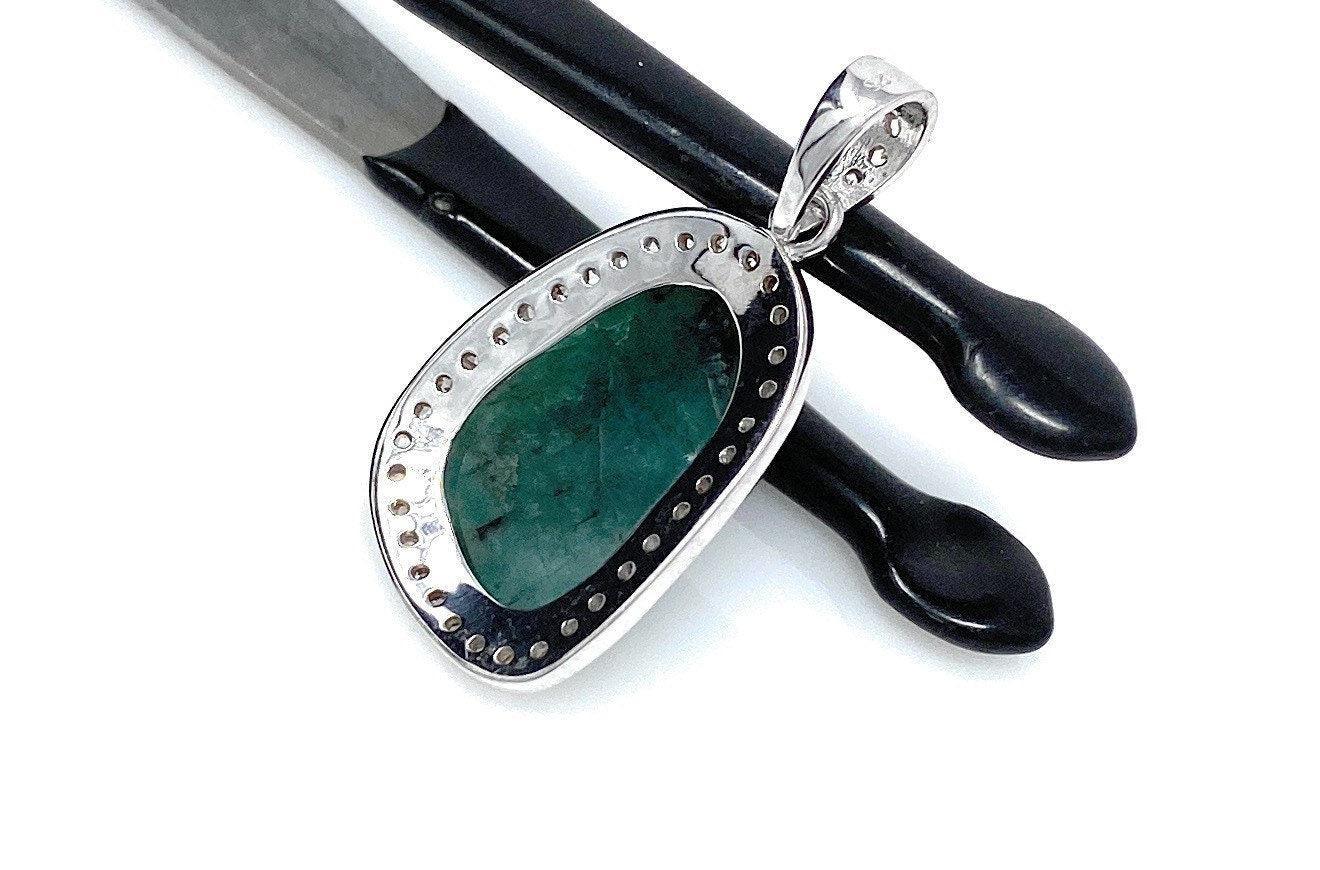 Emerald Diamond Pendant, Natural Emerald Sterling Silver Pendant, May - VirtuousWares:Global