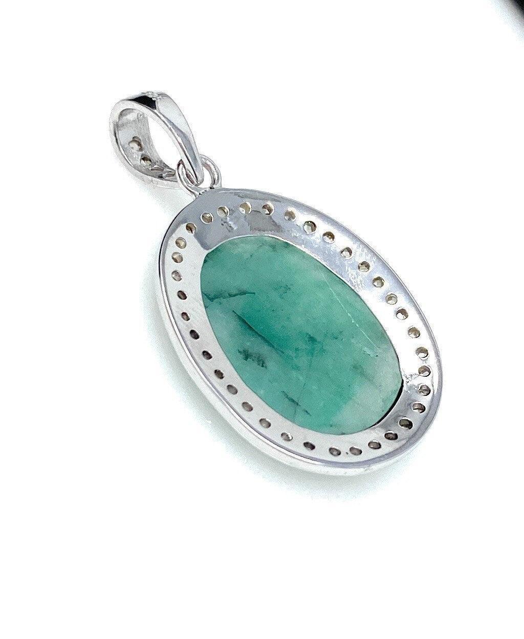 Emerald Diamond Pendant, Natural Emerald Sterling Silver Pendant, May - VirtuousWares:Global