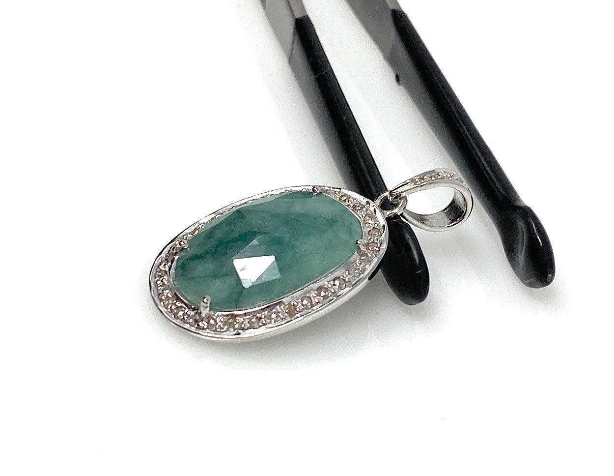 Emerald Diamond Pendant, Natural Emerald Sterling Silver Pendant, May - VirtuousWares:Global