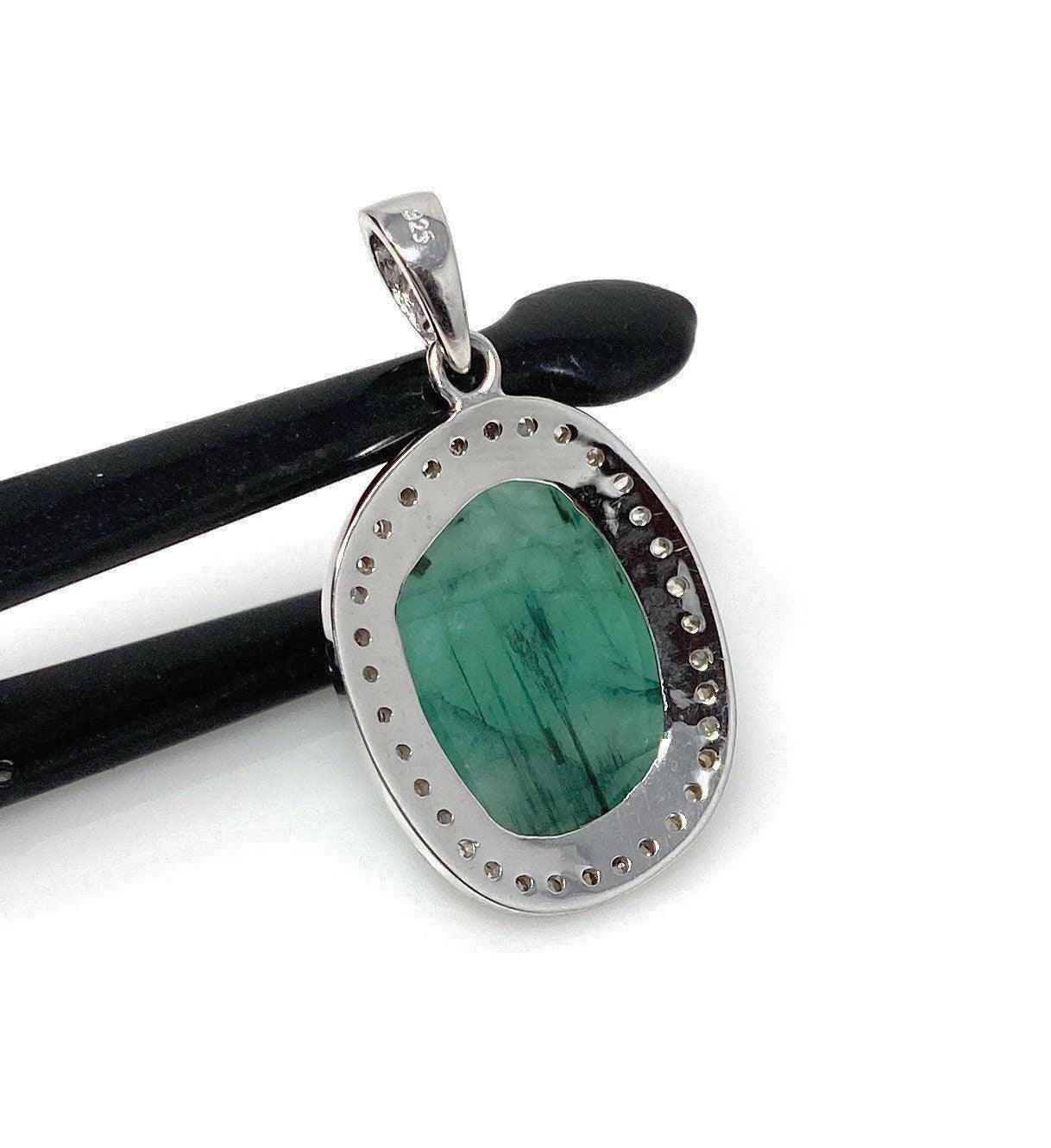 Emerald Diamond Pendant, Natural Emerald Sterling Silver Pendant, May - VirtuousWares:Global