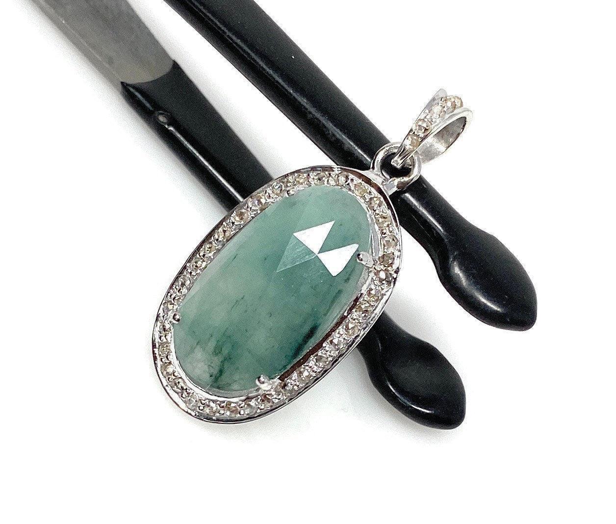 Emerald Diamond Pendant, Natural Emerald Sterling Silver Pendant, May - VirtuousWares:Global