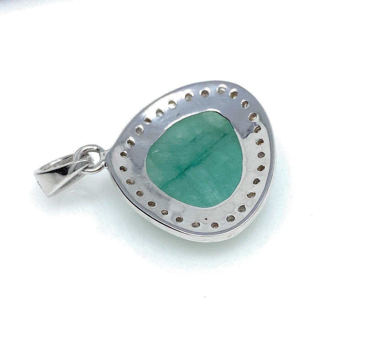 Emerald Diamond Pendant, Natural Emerald Sterling Silver Pendant, May - VirtuousWares:Global