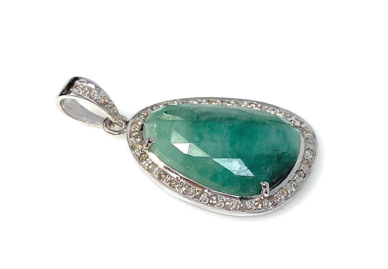 Emerald Diamond Pendant, Natural Emerald Sterling Silver Pendant, May - VirtuousWares:Global