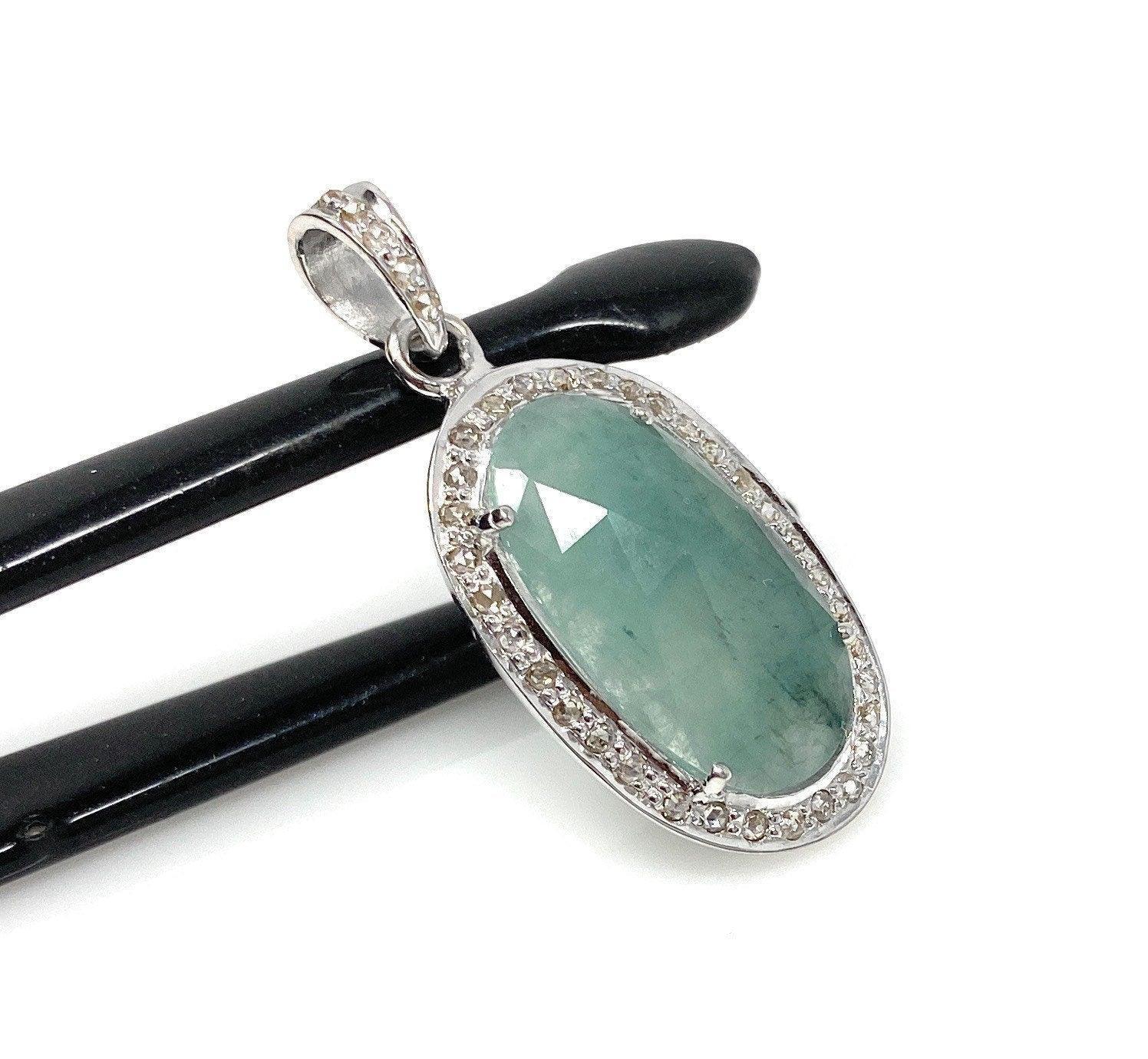 Emerald Diamond Pendant, Natural Emerald Sterling Silver Pendant, May - VirtuousWares:Global
