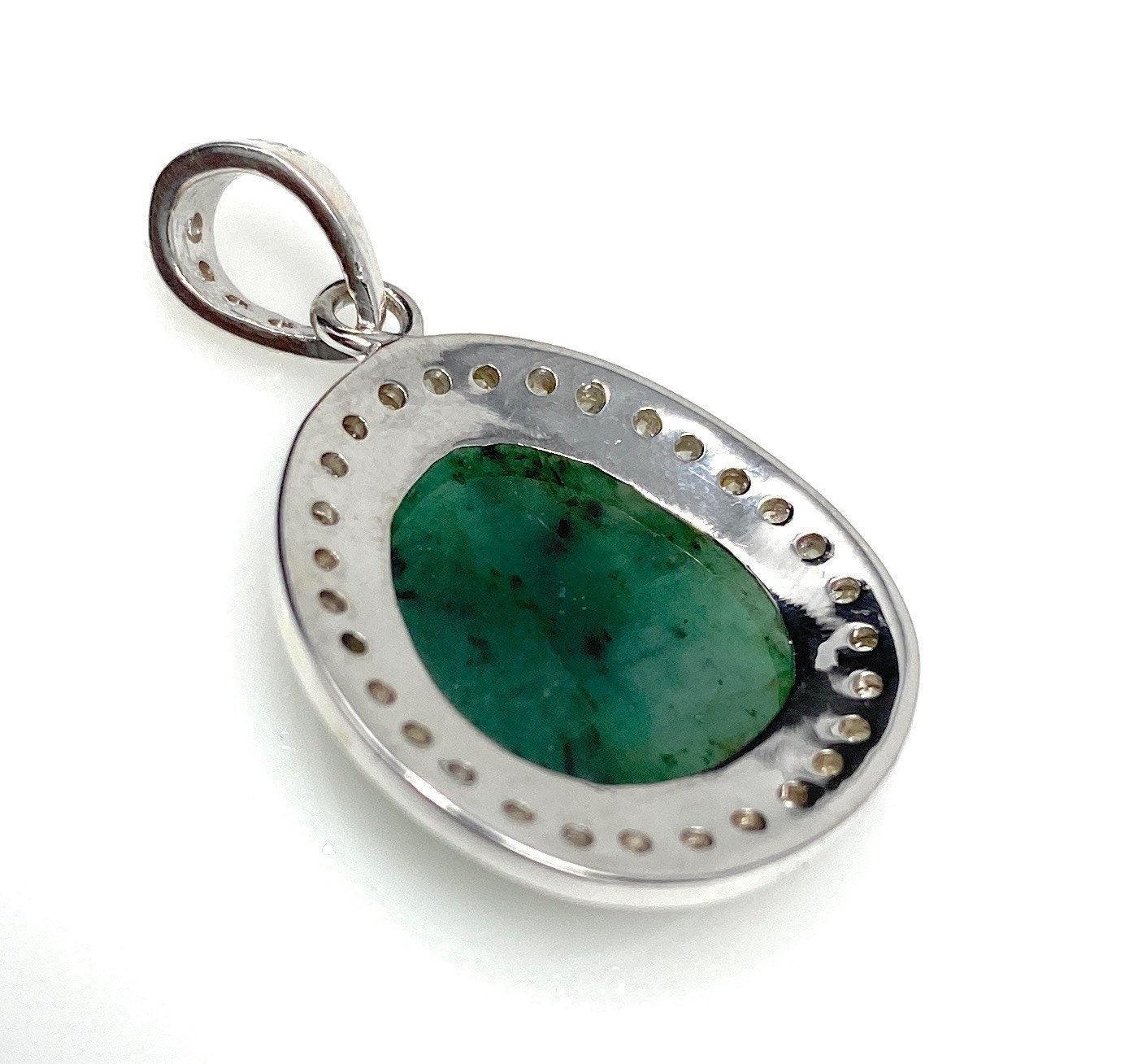 Emerald Diamond Pendant, Natural Emerald Sterling Silver Pendant, May - VirtuousWares:Global