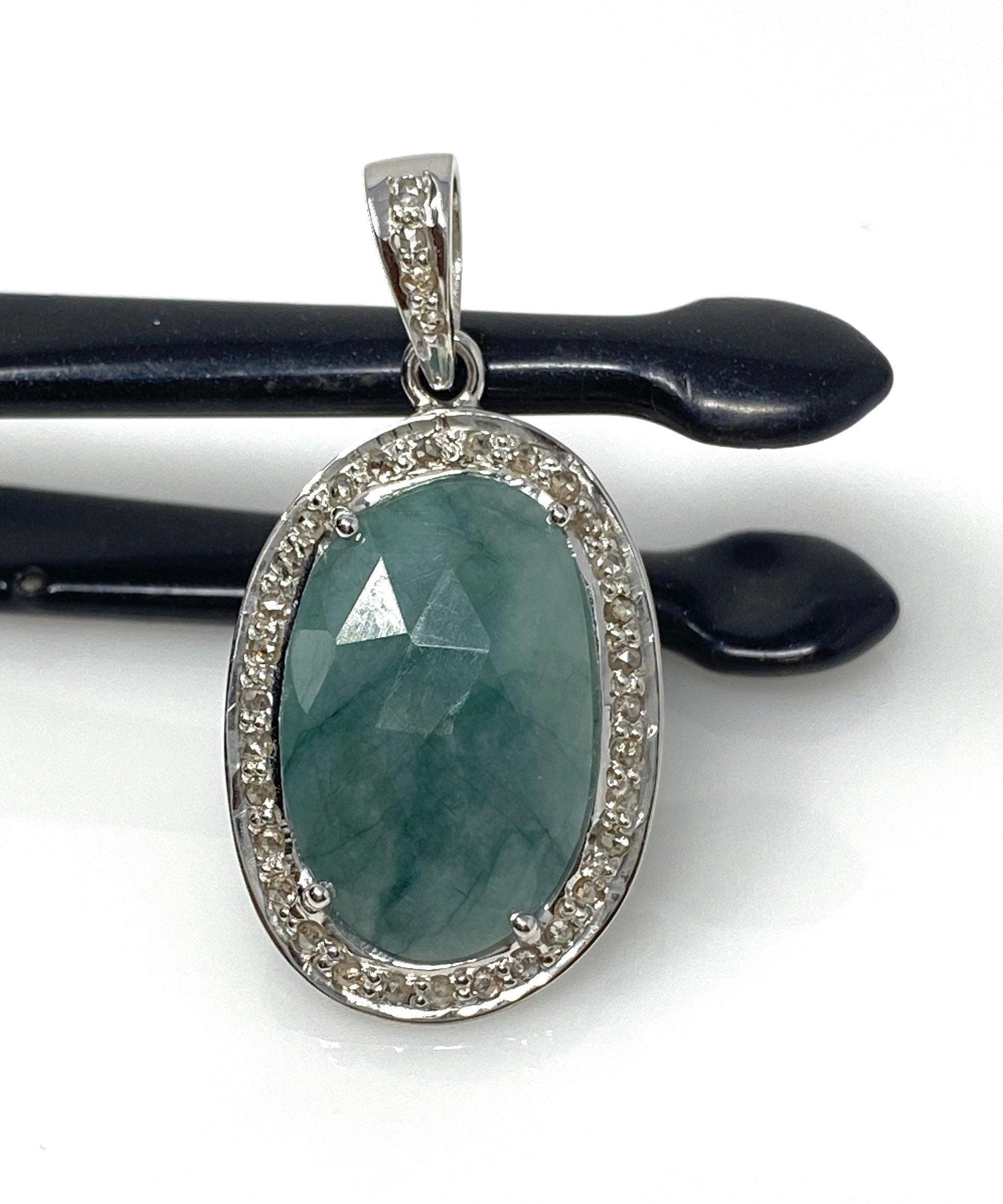 Emerald Diamond Pendant, Natural Emerald Sterling Silver Pendant, May - VirtuousWares:Global