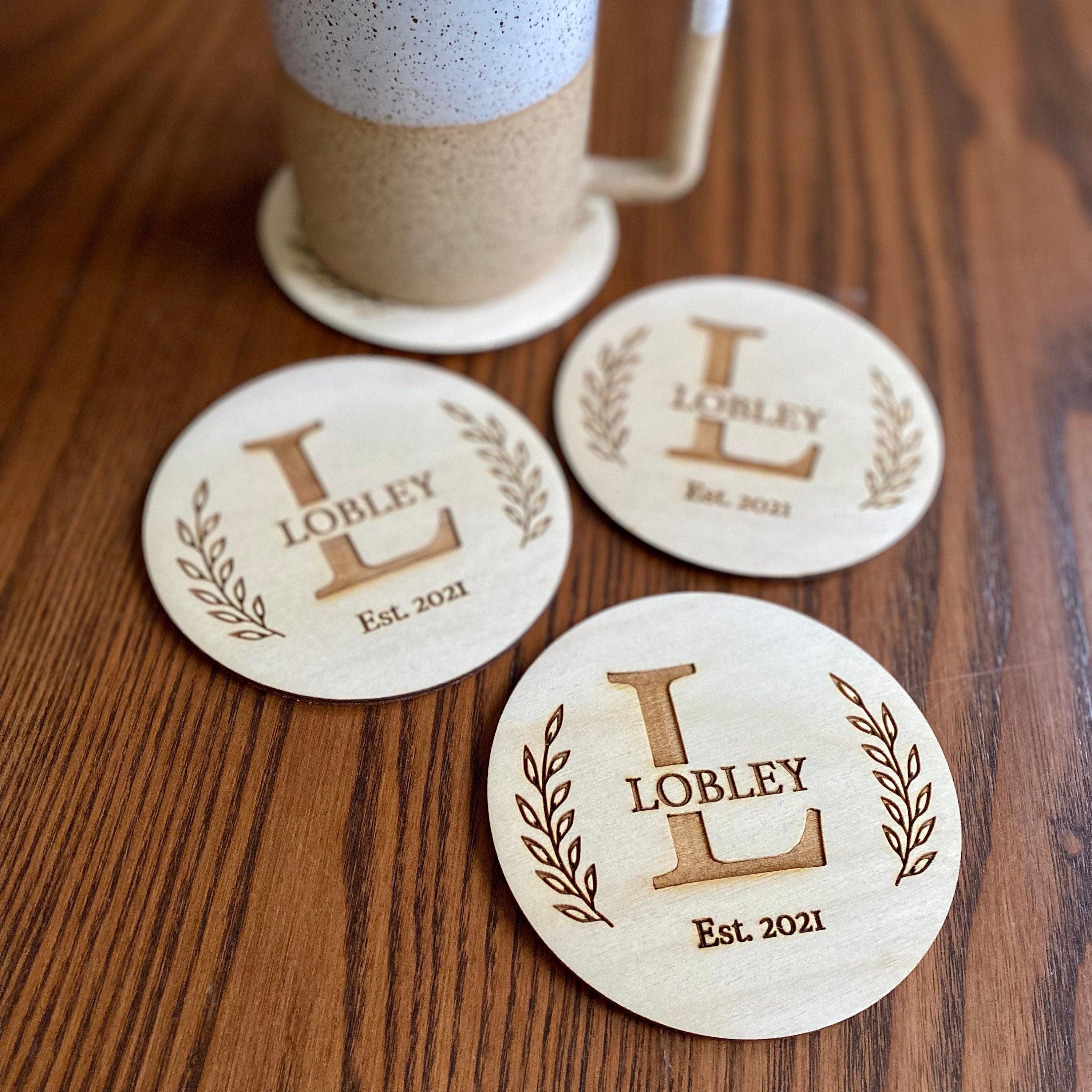 Engraved Monogram Wood Coaster Set - VirtuousWares:Global