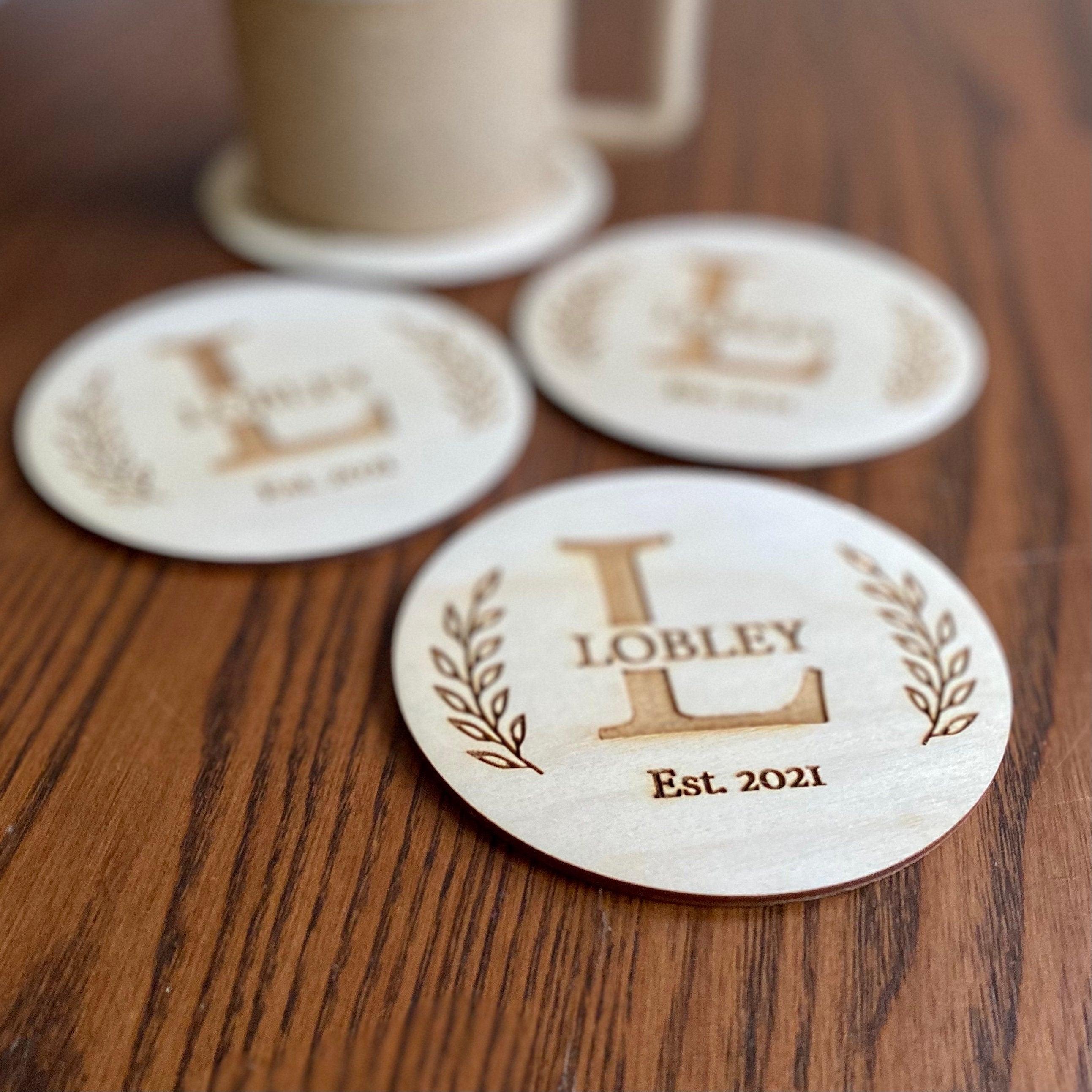 Engraved Monogram Wood Coaster Set - VirtuousWares:Global