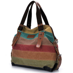 Europe and America Color Contrast Rainbow Stripe Canvas Bag - VirtuousWares:Global