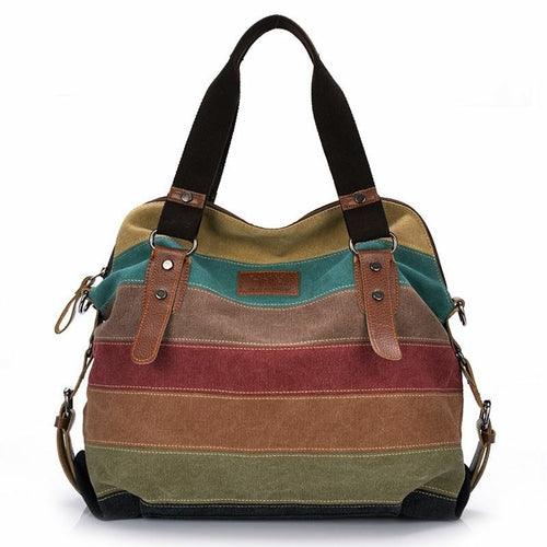 Europe and America Color Contrast Rainbow Stripe Canvas Bag - VirtuousWares:Global