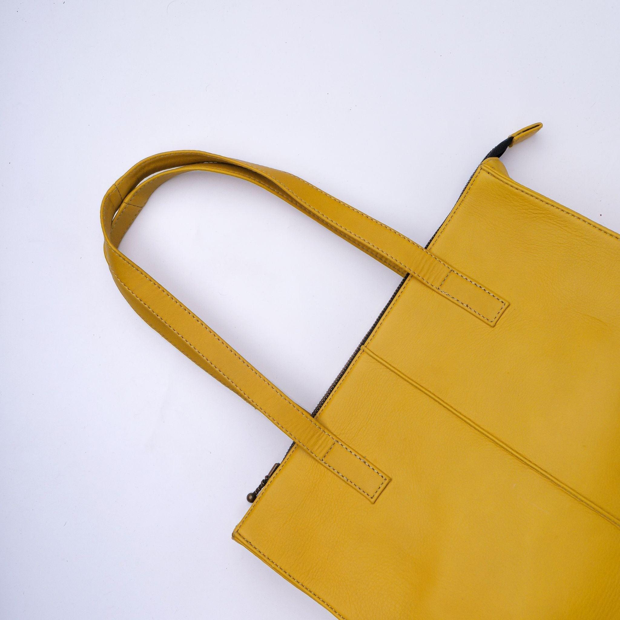 Everyday Women's Leather Zipper Tote Bag-Mustard Yellow - VirtuousWares:Global