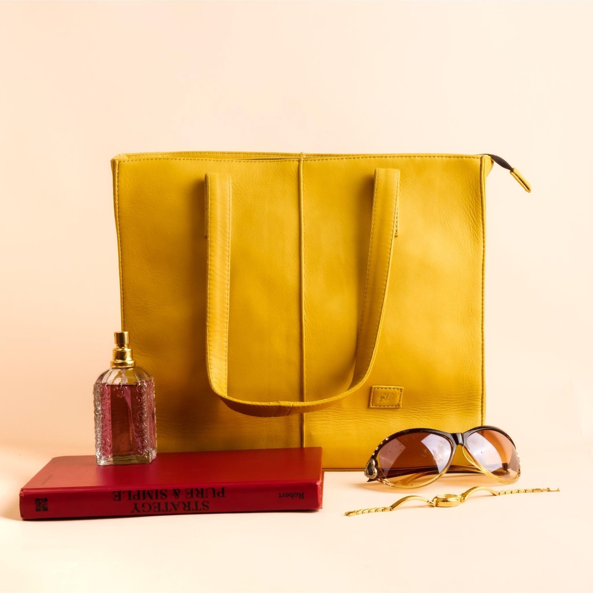 Everyday Women's Leather Zipper Tote Bag-Mustard Yellow - VirtuousWares:Global