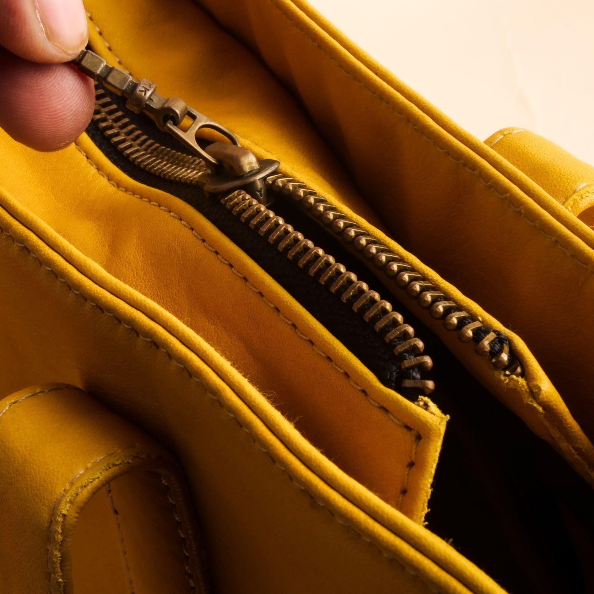 Everyday Women's Leather Zipper Tote Bag-Mustard Yellow - VirtuousWares:Global