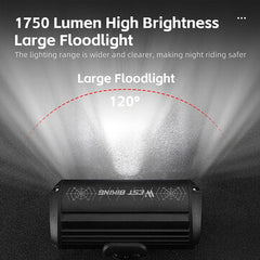 WEST BIKING 1750Lm Super Brightness Bike Headlights 4000mAh Battery Waterproof 4 Light Modes Type-C Rechargeable Aluminum Alloy Mini Front Light for Electric Bike Scooter MTB Bicycle