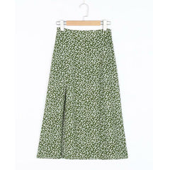 Fashion Vintage Skirt Flower Polka Dot Print High Waist Stretch Split - VirtuousWares:Global