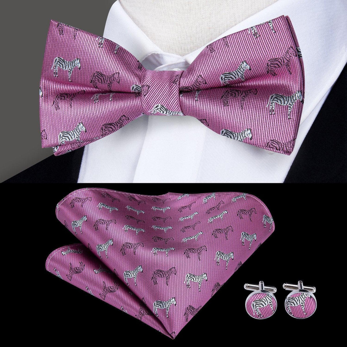 Fast Shipping Bow Tie Set High Quality Silk Pink Zebra Bow Tie Set for - VirtuousWares:Global