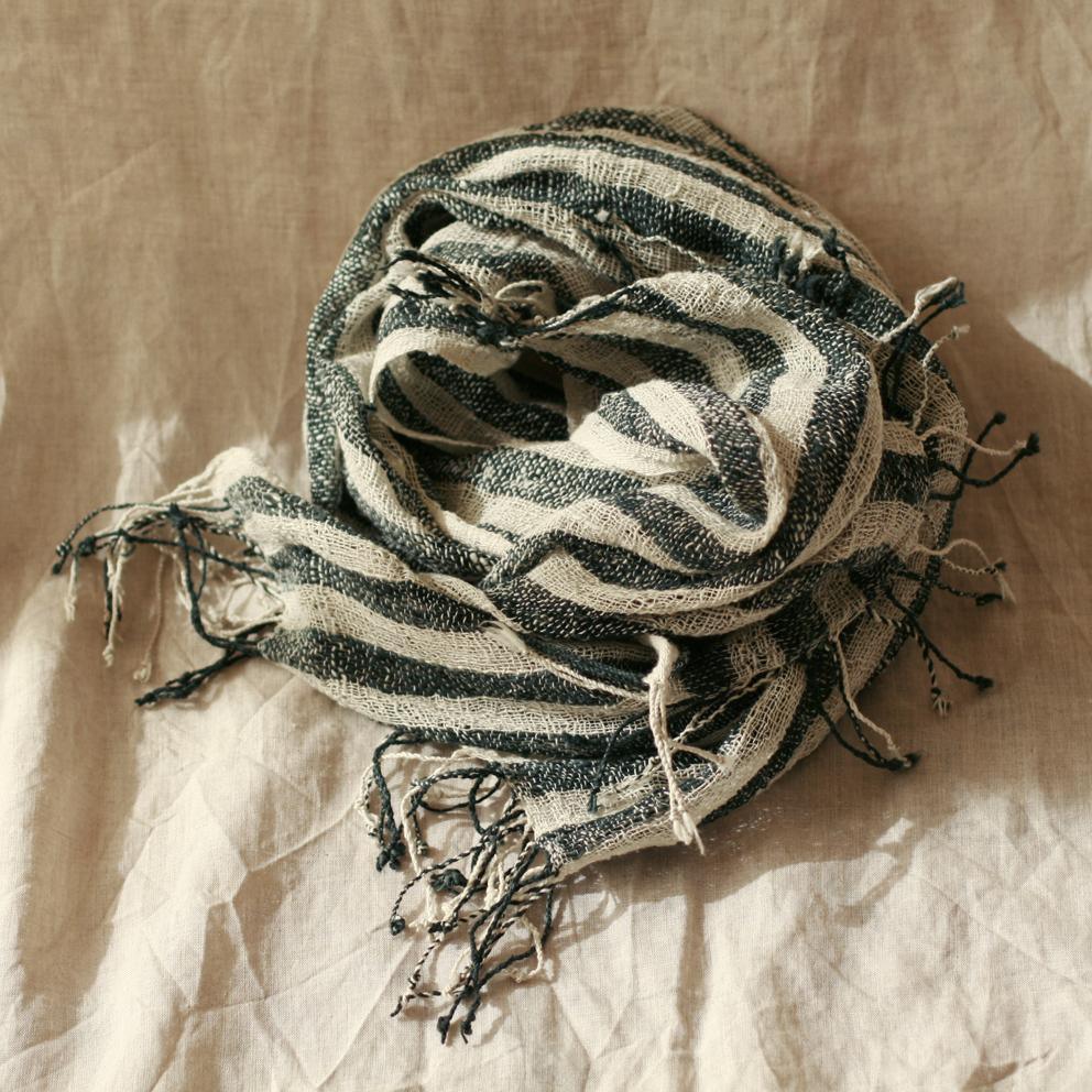 Fatima Hand-loomed Raw Cotton Scarf, in Black - VirtuousWares:Global