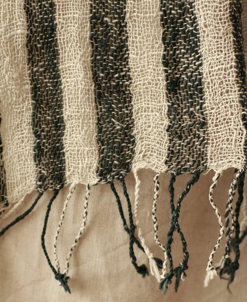 Fatima Hand-loomed Raw Cotton Scarf, in Black - VirtuousWares:Global