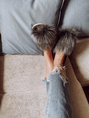Faux Fur Grey Slippers - VirtuousWares:Global