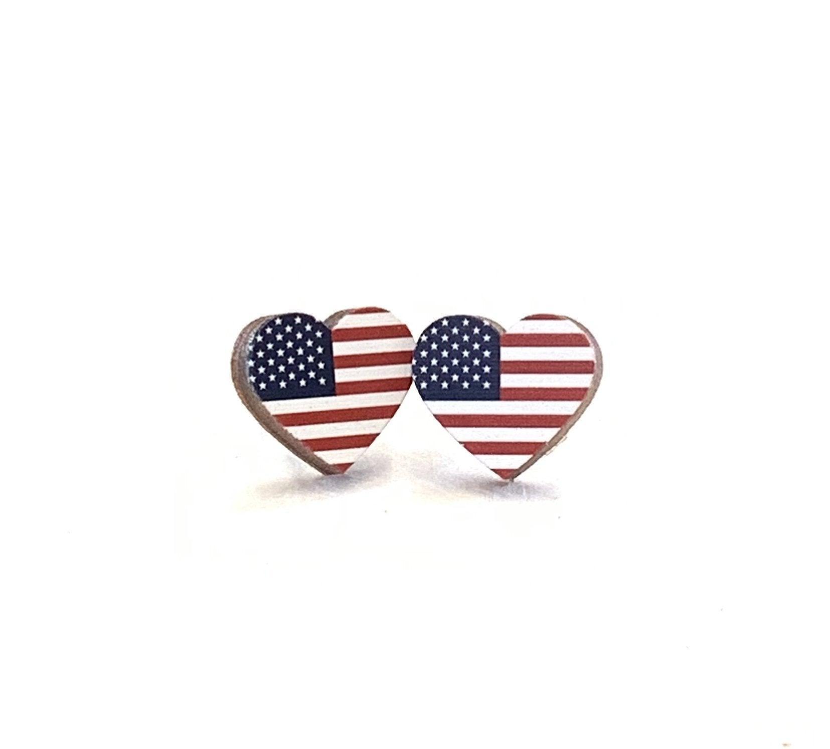 Flag Heart Stud Earrings #3086 - VirtuousWares:Global