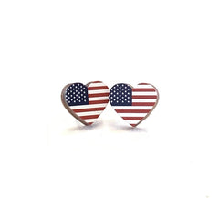 Flag Heart Stud Earrings #3086 - VirtuousWares:Global