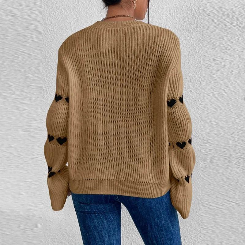 Flare Long Sleeve Sweater Knit Heart Loose Tops Pullover - VirtuousWares:Global